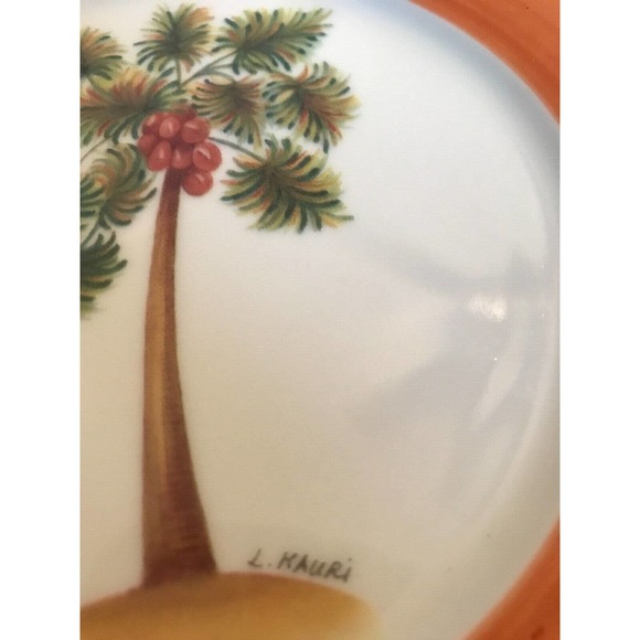 Email De Limoges plates 1855 ORANGE palm tree plates Set of 2 **RARE/HTF - Picture 10 of 10